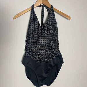 Miraclesuit | One Piece Halter Top Black Brown Printed Swimsuit